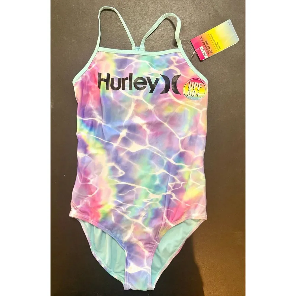 Hurley Girls 1 Piece Swim Suit Tie Dye Large 12/14 NWT